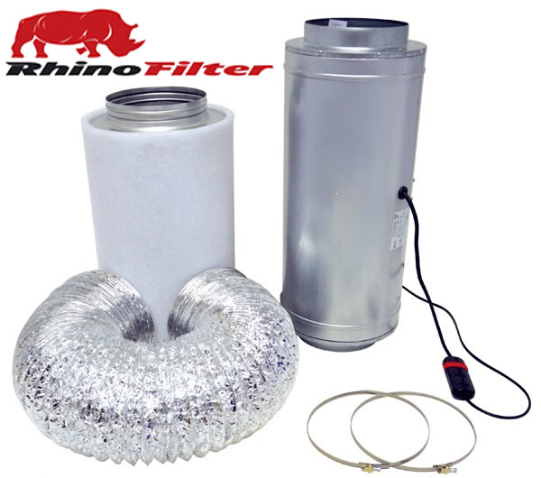 100 x 300mm A1 Rhino Pro Filter Single Speed Fan Carbon Kit RVK Hydroponics 4" 